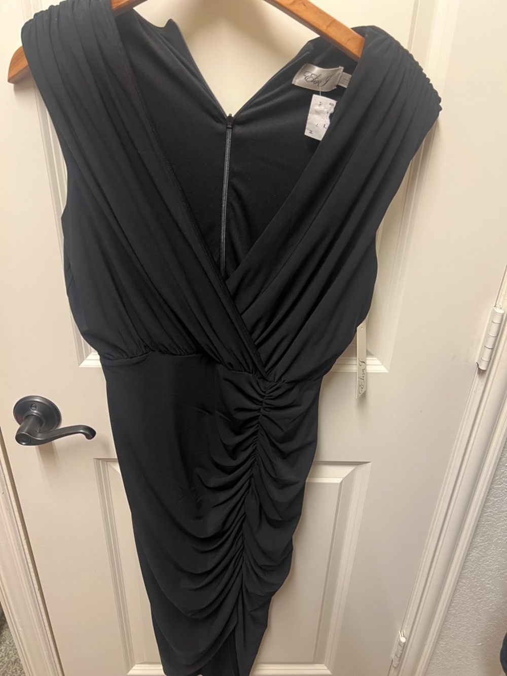 Eliza J Black Ruched V-Neck Midi Dress
